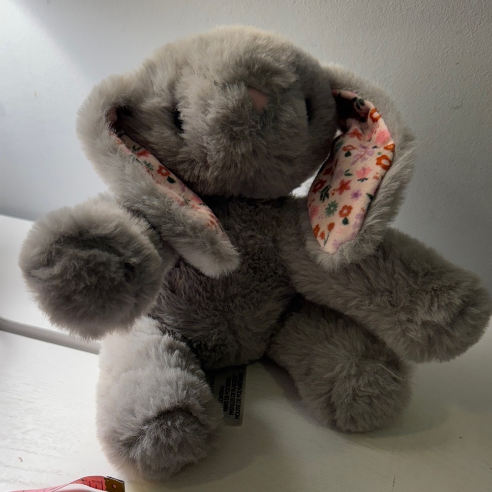 Animal Adventure Gray Plush‎ Bunny with Floral Ears 2022 9inch
